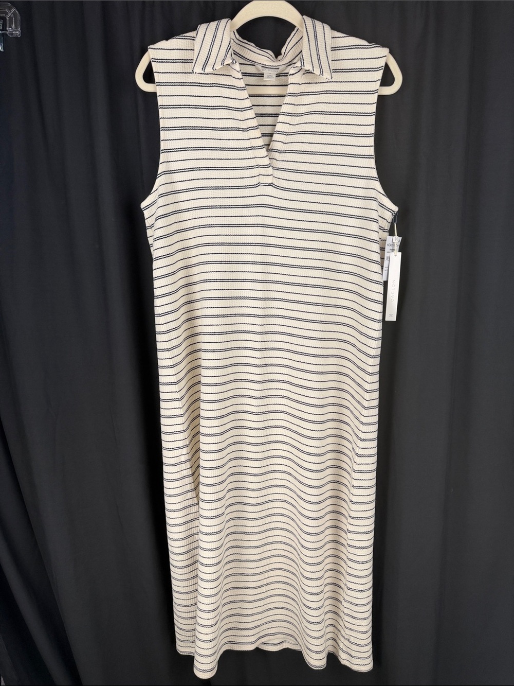 NWT Caslon Striped Sleeveless Polo Maxi Dress Ivory Navy M